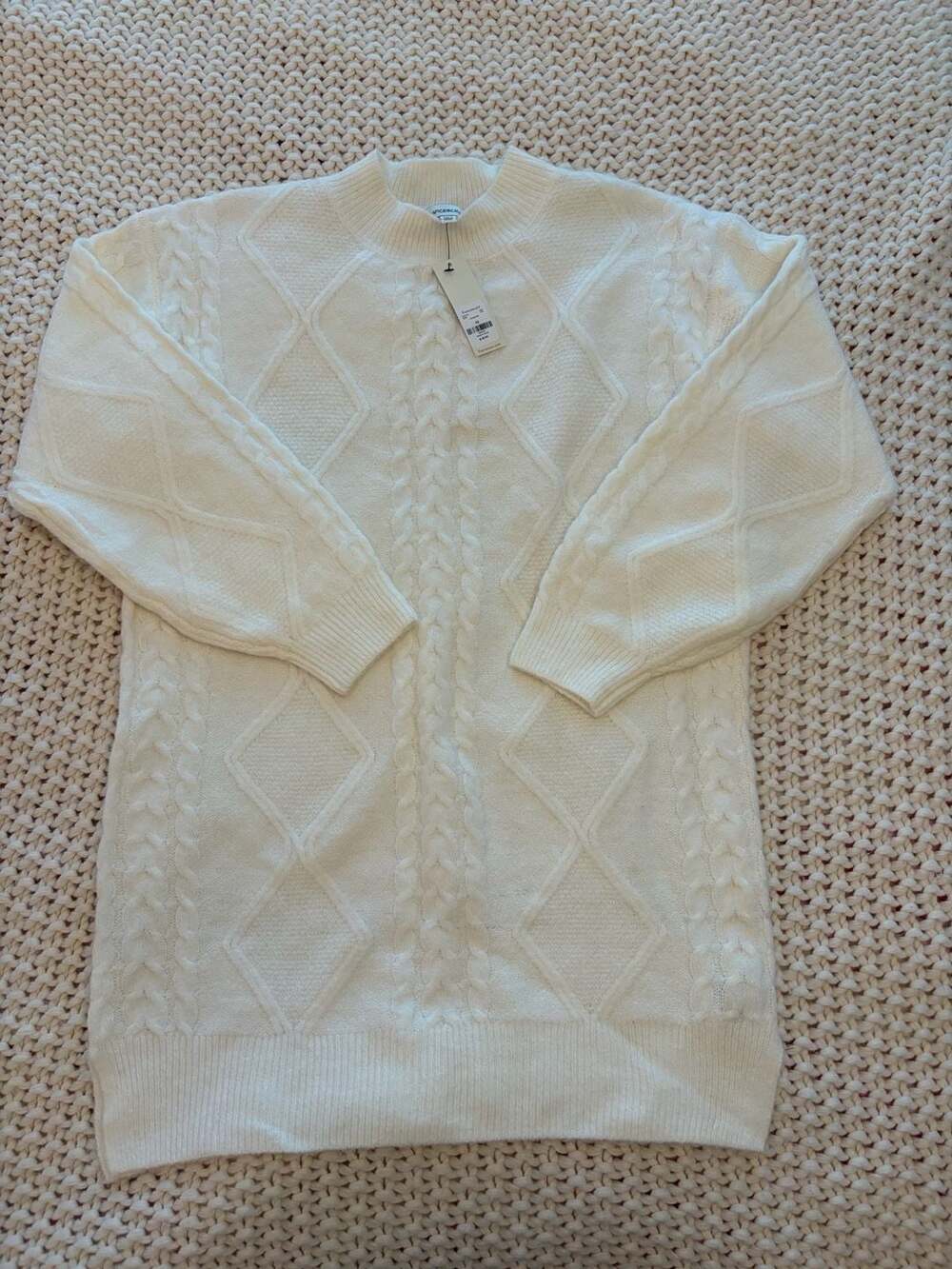 Francesca's White Long Sleeve Cable Knit Sweater Dress